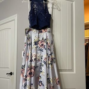 Long Two Piece prom floral dress